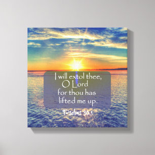 Ocean Sunrise met Psalms Bible Verse Canvas Afdruk