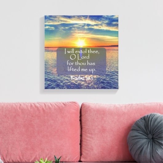 Ocean Sunrise met Psalms Bible Verse Canvas Afdruk (Insitu (Woonkamer))