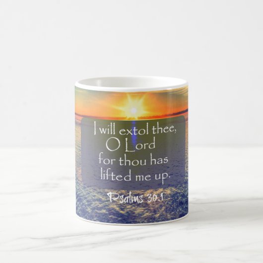 Ocean Sunrise met Psalms Bible Verse Koffiemok (Center)