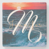 Ocean Sunrise Monogram Stenen Onderzetter (Voorkant)