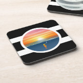 Ocean sunrise op Black & White Striped Bier Onderzetter (Linkerzijde)