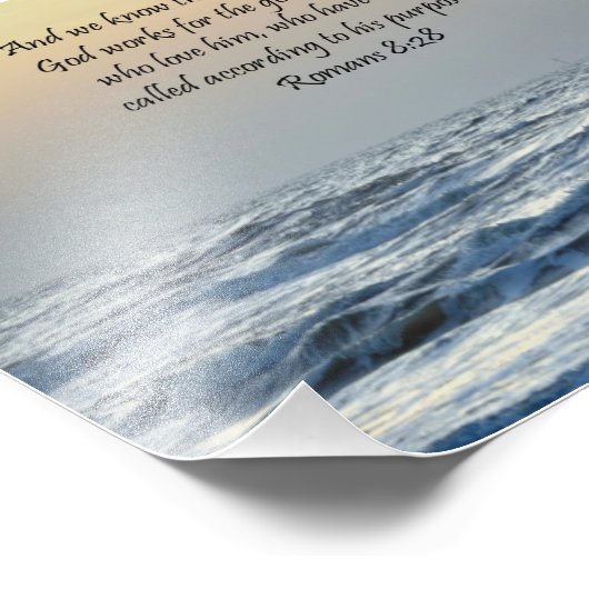 Ocean Sunrise Romans 8:28 de Druk van de Manuscrip Foto Afdruk (Hoek)