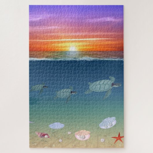 Ocean Sunrise, schildpadden, sterren, schelpen en  Legpuzzel (Verticaal)