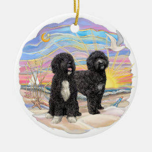 Ocean Sunrise - twee Portugese waterhonden Keramisch Ornament
