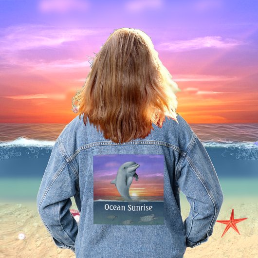 Ocean Sunrise, Zee Schildpadden en Dolfijn Denim Jacket