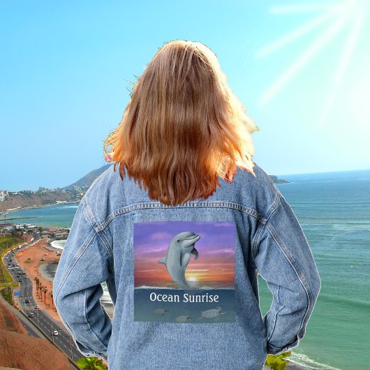 Ocean Sunrise, Zee Schildpadden en Dolfijn Denim Jacket