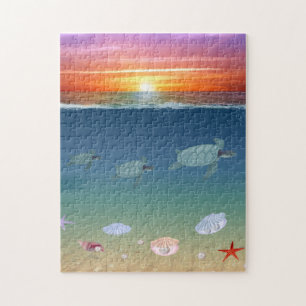 Ocean Sunrise, zee schildpadden, sterren, schelpen Legpuzzel