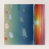 Ocean Sunrise, zee schildpadden, sterren, schelpen Legpuzzel (Horizontaal)