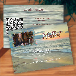 Ocean Sunset 0735 QR Code Hello Calling Card Visitekaartje