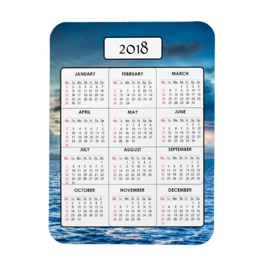 Ocean Sunset 2018 Kalender Magneet (Verticaal)