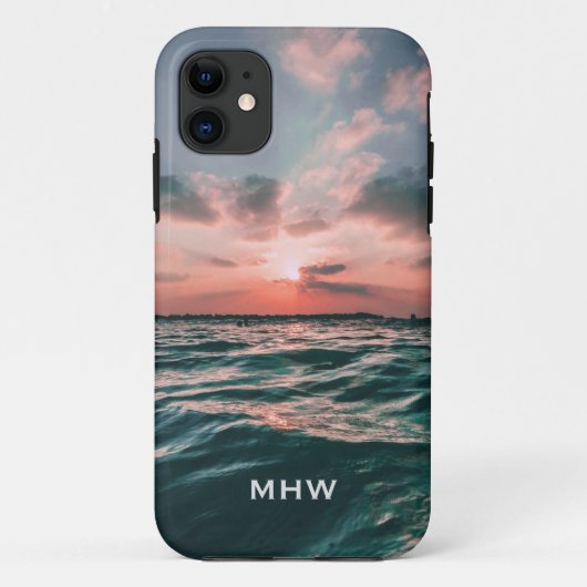 Ocean Sunset aangepaste monogram telefoongevallen Case-Mate iPhone Case (Achterkant)