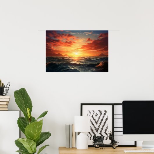 Ocean Sunset (acrylverf effect) Ai Poster (Thuiskantoor)