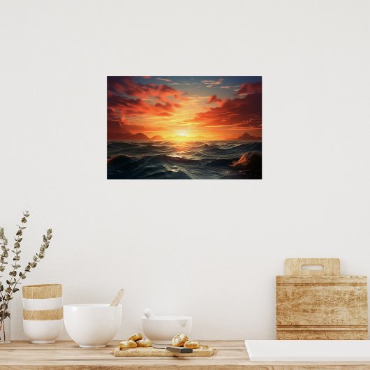 Ocean Sunset (acrylverf effect) Ai Poster (Keuken)