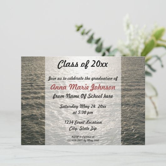 Ocean Sunset Afstuderen Invitation Kaart (Staand voorkant)