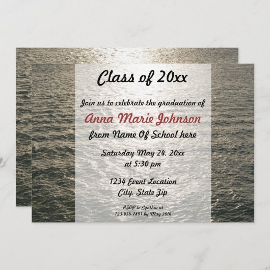 Ocean Sunset Afstuderen Invitation Kaart (Voorkant / Achterkant)