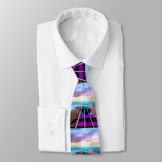 Ocean Sunset Bass Guitar Neck to Music Stropdas (Gebonden)