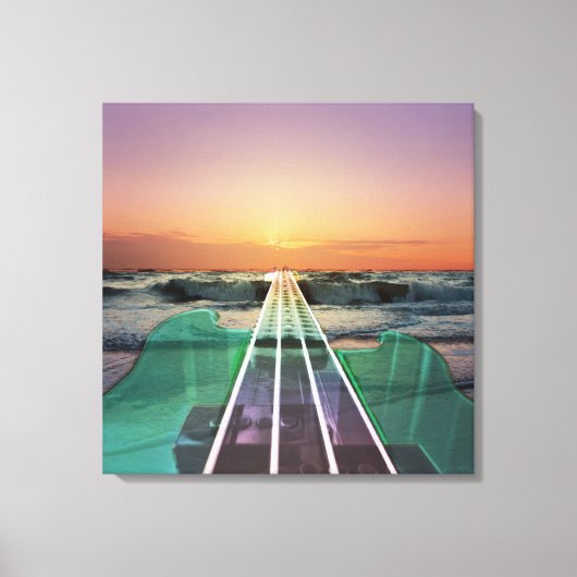 Ocean Sunset Beach Bass Art Ingewikkeld Canvas Afdruk (Voorkant)