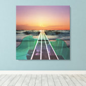 Ocean Sunset Beach Bass Art Ingewikkeld Canvas Afdruk (Insitu (Houten vloer))