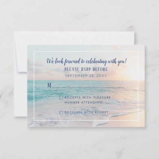 Ocean Sunset Beach Bruiloft Afbeelding RSVP Kaartje (Voorkant)