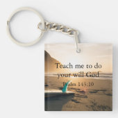 Ocean Sunset Beach met Psalm 143:10 Schrift Sleutelhanger (Voorkant)