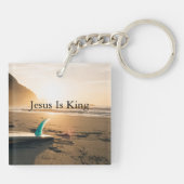 Ocean Sunset Beach met Psalm 143:10 Schrift Sleutelhanger (Achterkant)