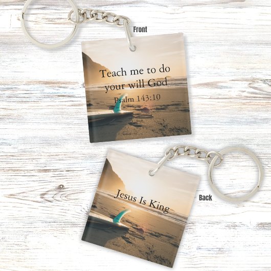 Ocean Sunset Beach met Psalm 143:10 Schrift Sleutelhanger
