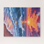 Ocean Sunset Beach Waves Watercolor Legpuzzel (Horizontaal)