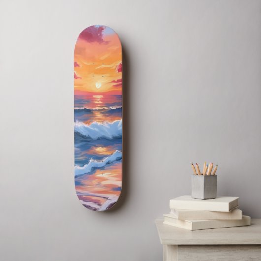 Ocean Sunset Beach Waves Watercolor Persoonlijk Skateboard (Muurkunst)
