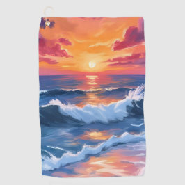Ocean Sunset Beach Waves Waterverf Golfhanddoek