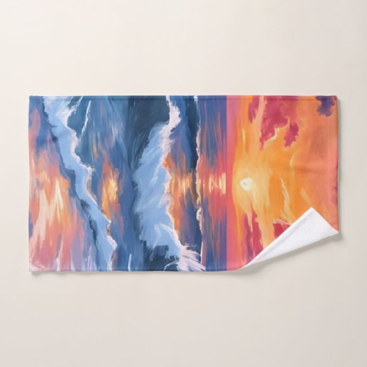 Ocean Sunset Beach Waves Waterverf Handdoek (Handdoek)