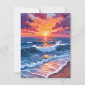 Ocean Sunset Beach Waves Waterverf Kaart (Voorkant)
