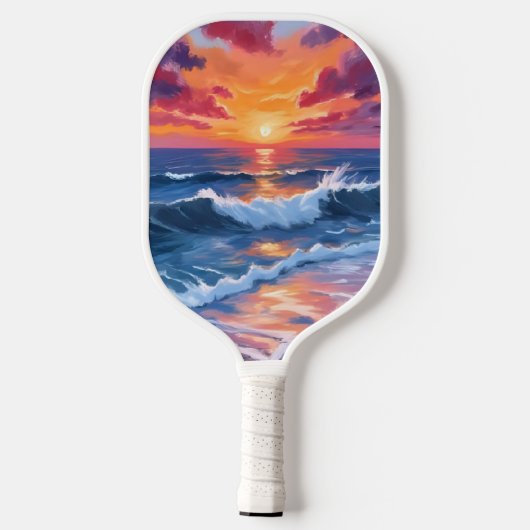 Ocean Sunset Beach Waves Waterverf Pickleball Paddle (Achterkant)