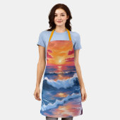 Ocean Sunset Beach Waves Waterverf Schort (Gedragen)