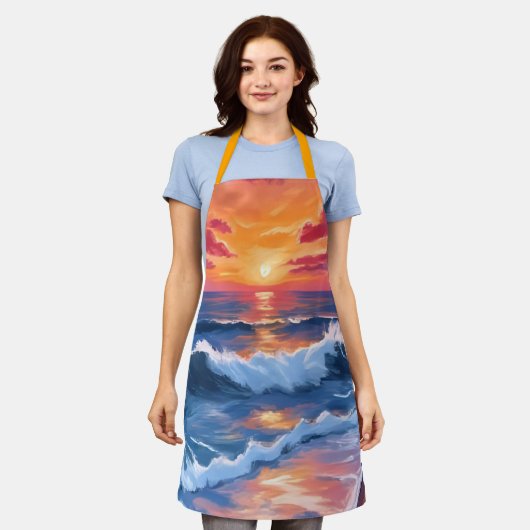 Ocean Sunset Beach Waves Waterverf Schort (Gedragen)