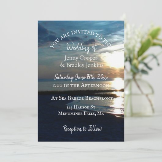 Ocean Sunset bij Dusk Bruiloft Kaart (Staand voorkant)