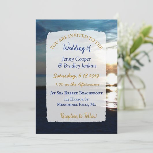 Ocean Sunset bij Dusk Bruiloft Kaart (Staand voorkant)