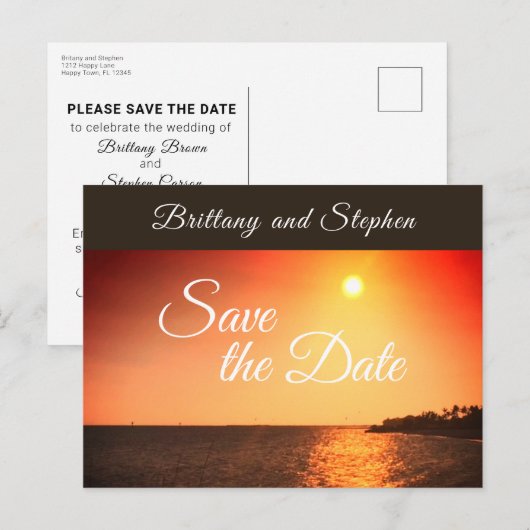 Ocean Sunset Destination Wedding Save the Date Aankondigingskaart (Voorkant / Achterkant)