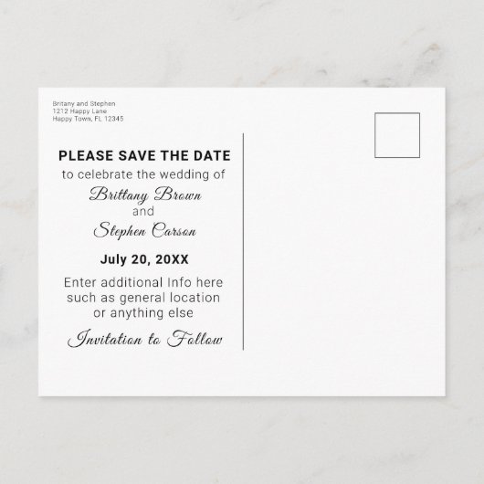 Ocean Sunset Destination Wedding Save the Date Aankondigingskaart (Achterkant)