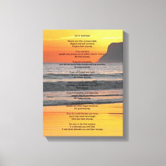 Ocean Sunset "Doe het hoe dan ook" Canvas Afdruk (Voorkant)