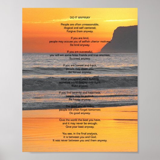 Ocean Sunset "Doe het hoe dan ook" Poster (Voorkant)