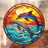 Ocean Sunset Dolfijnen Jumping Faux Glas in lood Raamsticker (Vel 2)