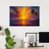 Ocean Sunset Escape - Vibrant Sky with Sailboat Poster (Thuiskantoor)