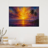 Ocean Sunset Escape - Vibrant Sky with Sailboat Poster (Keuken)