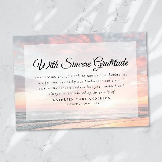 Ocean Sunset Funeral Memorial Bedankkaart