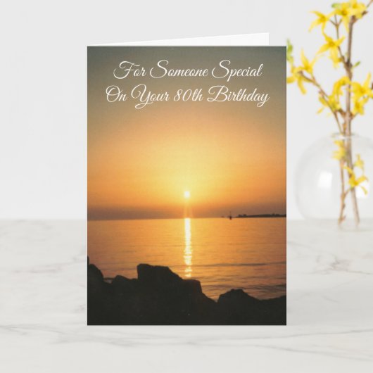 Ocean Sunset Gepersonaliseerde 80ste verjaardag Kaart (Gele Bloem)