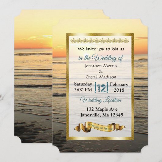 Ocean Sunset Huwelijksuitnodigingen Kaart (Voorkant / Achterkant)
