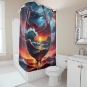 "Ocean Sunset in Wine Glass - Surreal Seascape Art Douchegordijn (In situ)