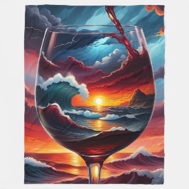 "Ocean Sunset in Wine Glass - Surreal Seascape Art Fleece Deken