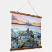 Ocean Sunset met Gentle Waves & Volcano Hangend Wandkleed (Gebogen)