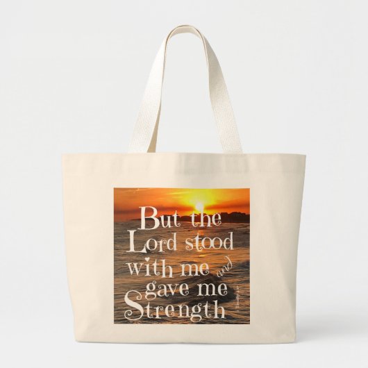 Ocean Sunset, met Scripture Verse Timothy 4:17 Grote Tote Bag (Voorkant)